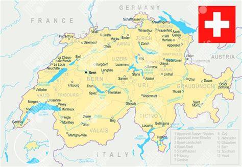 Mapa Švajčiarska a región Bern
