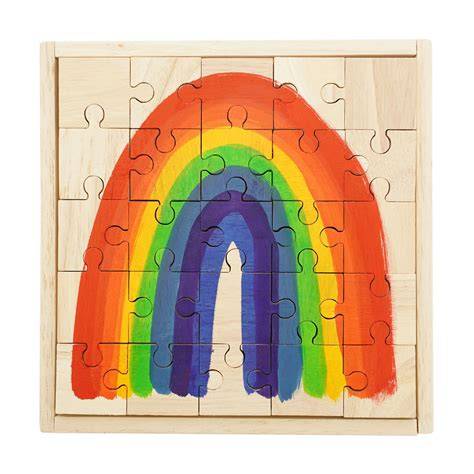Rainbow Wooden puzzle illustration with animal-shaped pieces