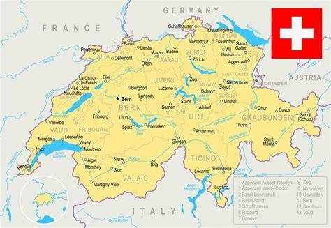 Mapa regionů Švýcarska spojených s vývojem plemen