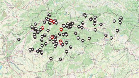 Mapa regiónov s chovateľskými stanicami Československého vlčiaka na Slovensku