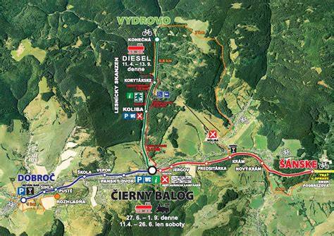 Infografika: trasa Čiernohronskej železnice a poloha ihriska Tatran Čierny Balog