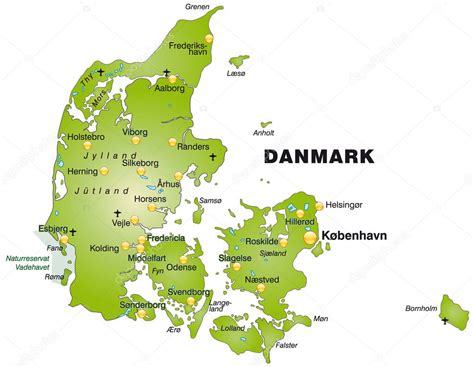 Mapa Dánska s ostrovom Fyn