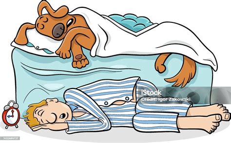 kreslený pes spí v posteli