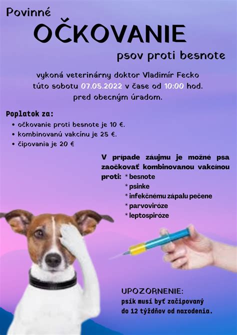 Infografika s požiadavkami na očkovanie psov