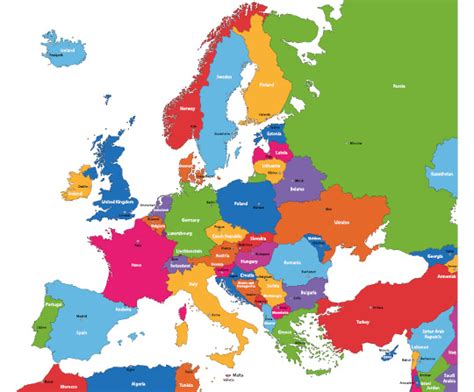 Mapa Európy s vyznačením Slovenska a Poľska