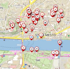 Mapa Bratislavy s vyznačenými predajňami chovateľských potrieb