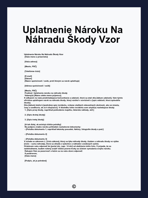 vzorka listu s výzvou na náhradu škody
