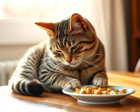 Mačka pri miske s krmivom