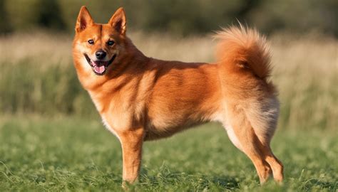 Fínsky špic s typickým liškovitým vzhľadom a huňatým chvostom