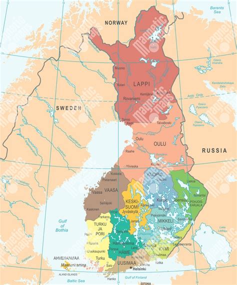 Mapa Fínska s vyznačenými oblasťami pôvodu plemena