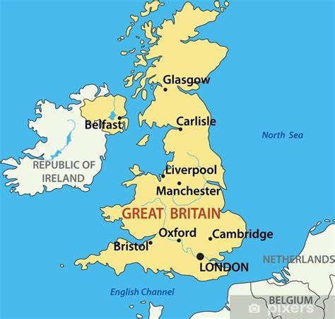 Mapa Spojeného kráľovstva s vyznačením regiónu Yorkshire a historických miest spojených s pudingom