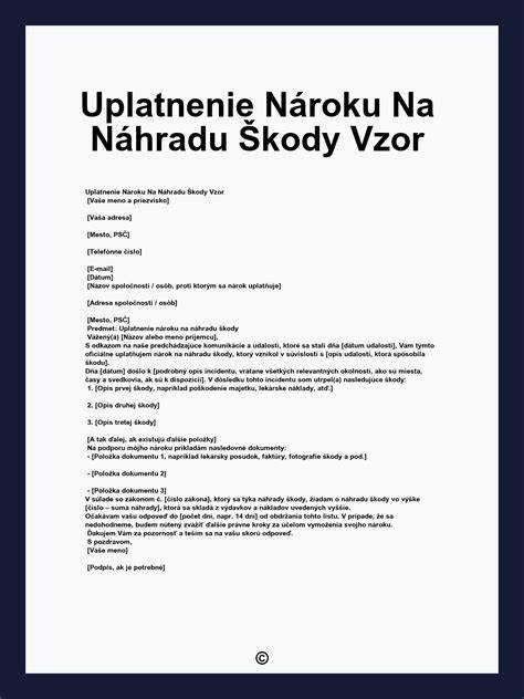 Príklad štruktúry výzvy na náhradu škody a potrebných dokladov