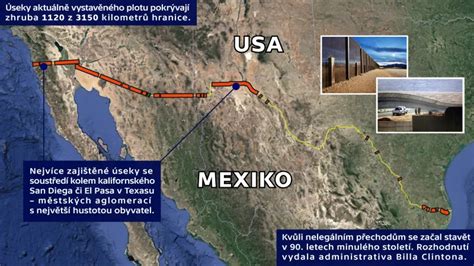 Mapa hranice USA a Mexika