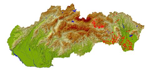 Mapa Slovenska s vyznačenými Tatrami