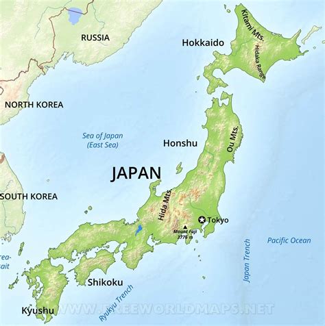 Mapa Japonska s vyznačeným mestom Megasaki a ostrovom odpadkov