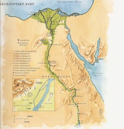 Mapa starovekého Egypta s hieroglyfmi