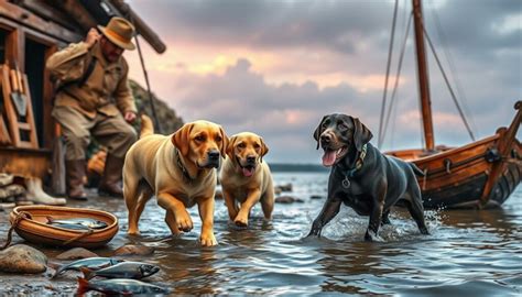 Labrador pri aportovaní na brehu
