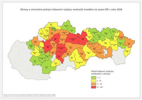 Mapa hlásení výskytu medveďa v slovenskej republike