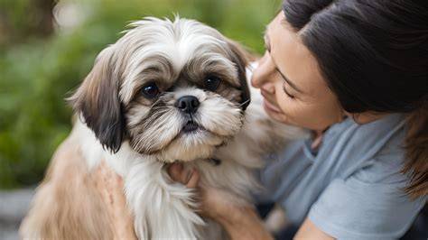 Shih-tzu so štedrou, elegantnou srstou na prechádzke