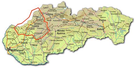 Mapa: stredné Slovensko a Považská Bystrica