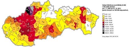 Mapa výskytu kliešťov na Slovensku - zóny rizika