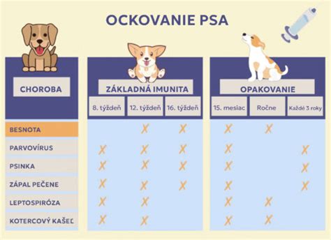 Infografika: Schéma očkovania psov a hlavné očkovacie látky