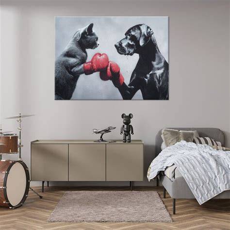 Obrázok: Pes a mačka v plátne s veľkým rozlíšením 60x120 cm