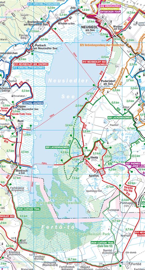 Mapa regiónu okolo Neziderského jazera zobrazujúca hlavné mesta a prístupové cesty