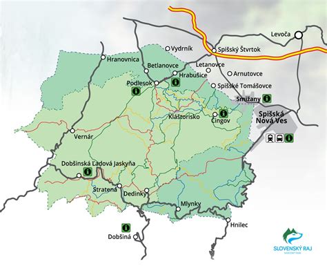 Mapa Slovenského raja s vyznačenými trasami