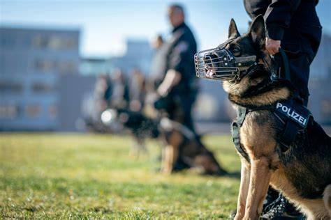 Obrázok znázorňujúci policajného psa v akcii